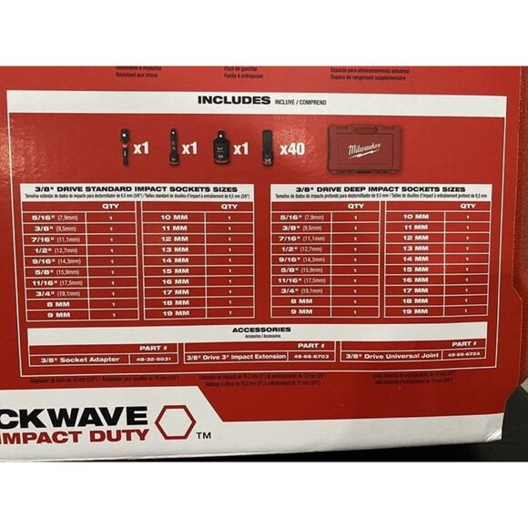 Milwaukee 49-66-7009 SHOCKWAVE 3/8" Impact Duty SAE/Metric 43 PC Socket Set - Picture 7 of 9